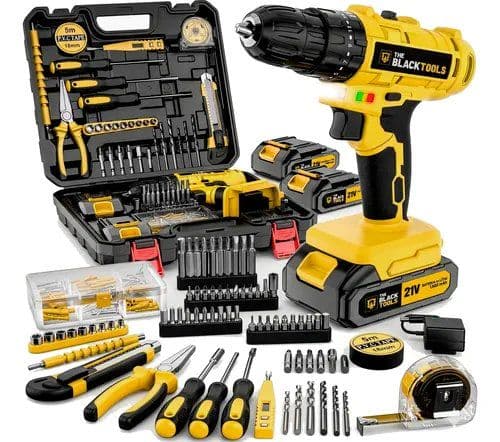 Parafusadeira Furadeira Bivolt À Bateria 21v + Kit 134 Peças