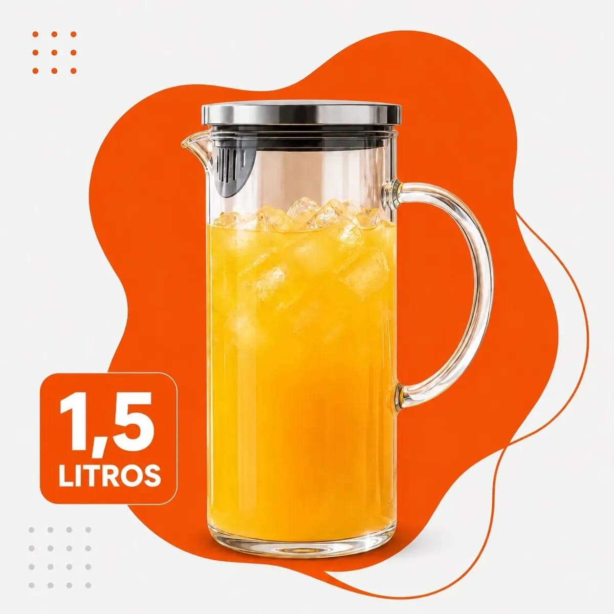 Jarra de Vidro Borossilicato 1,4L com Tampa Inox