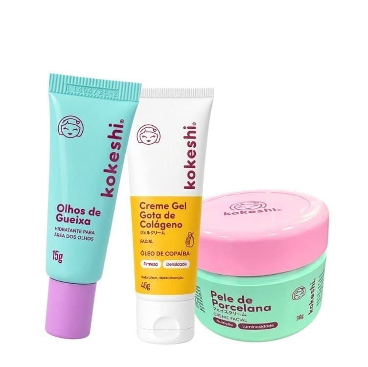 Kit Facial Kokeshi Completo 3 Passos Hidratação e Colágeno